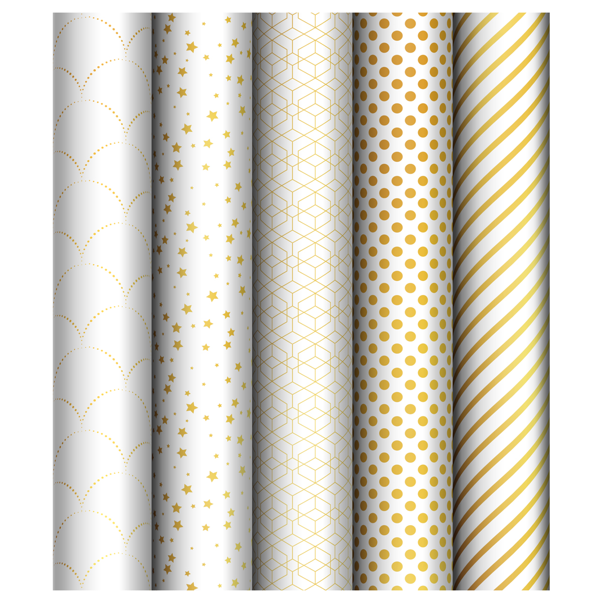 Упаковочная бумага глянц. 70х100 см, MESHU 'Pattern on white', 80г;м2, ассорти 5 дизайнов, MS_53492