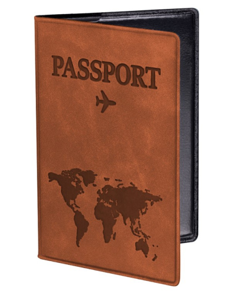 Обложка для паспорта 'Passport Map', мягкая экокожа, коричневая, STAFF, 238876